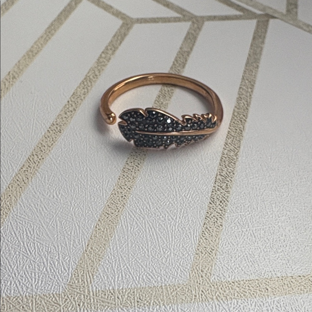 Swarovski Rose Gold and Black Feather Ring